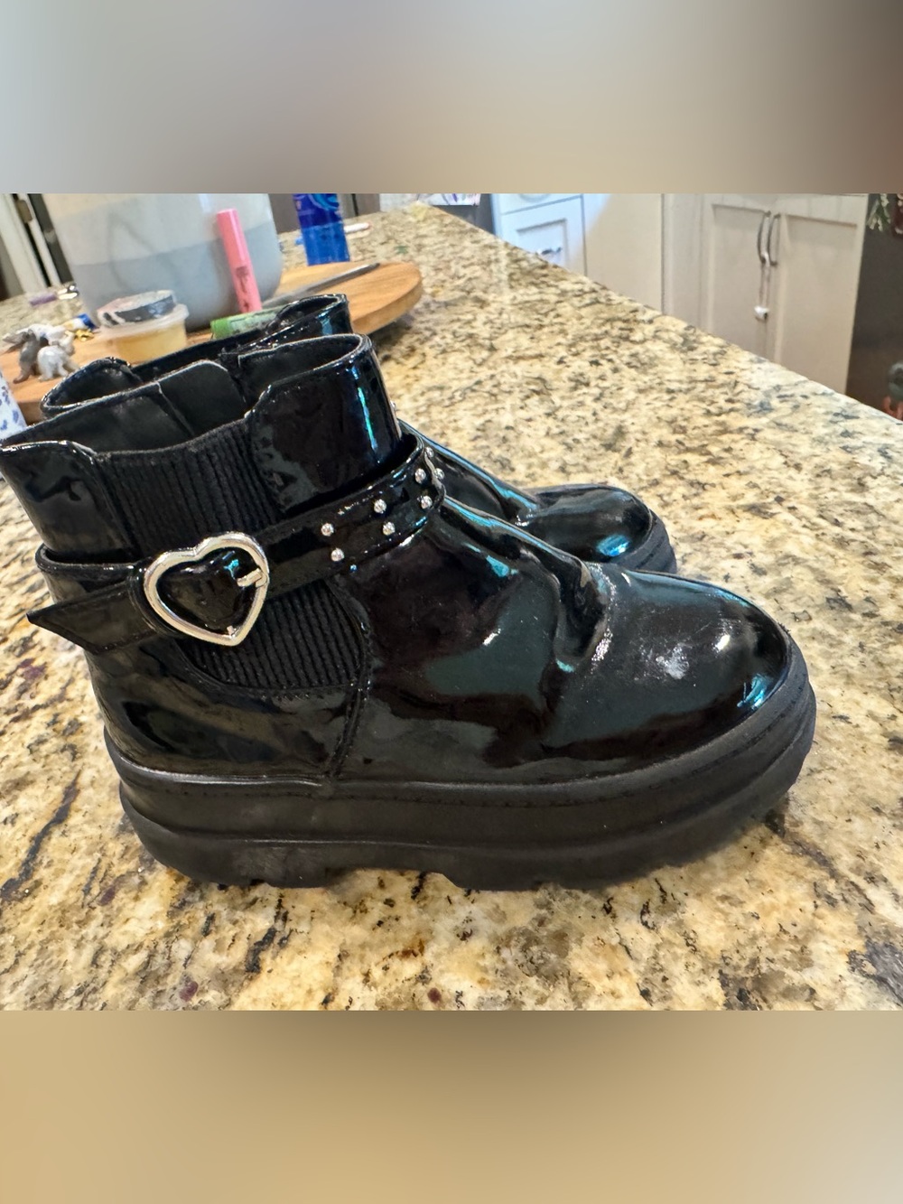 Sugar Black Ankle Boots with Patent Finish